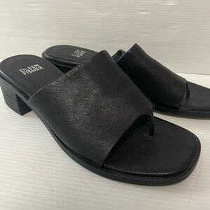 Eileen Fisher Airy Leather Slide Block Heel Sandal black tumbled leather 6